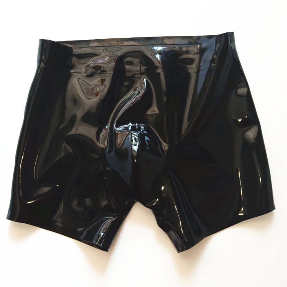 Boyshort Underwear - Seksowne czarne lateksowe męskie szorty gumowe